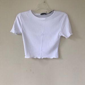 Prettlylittlething White Frill Edge Crop Top